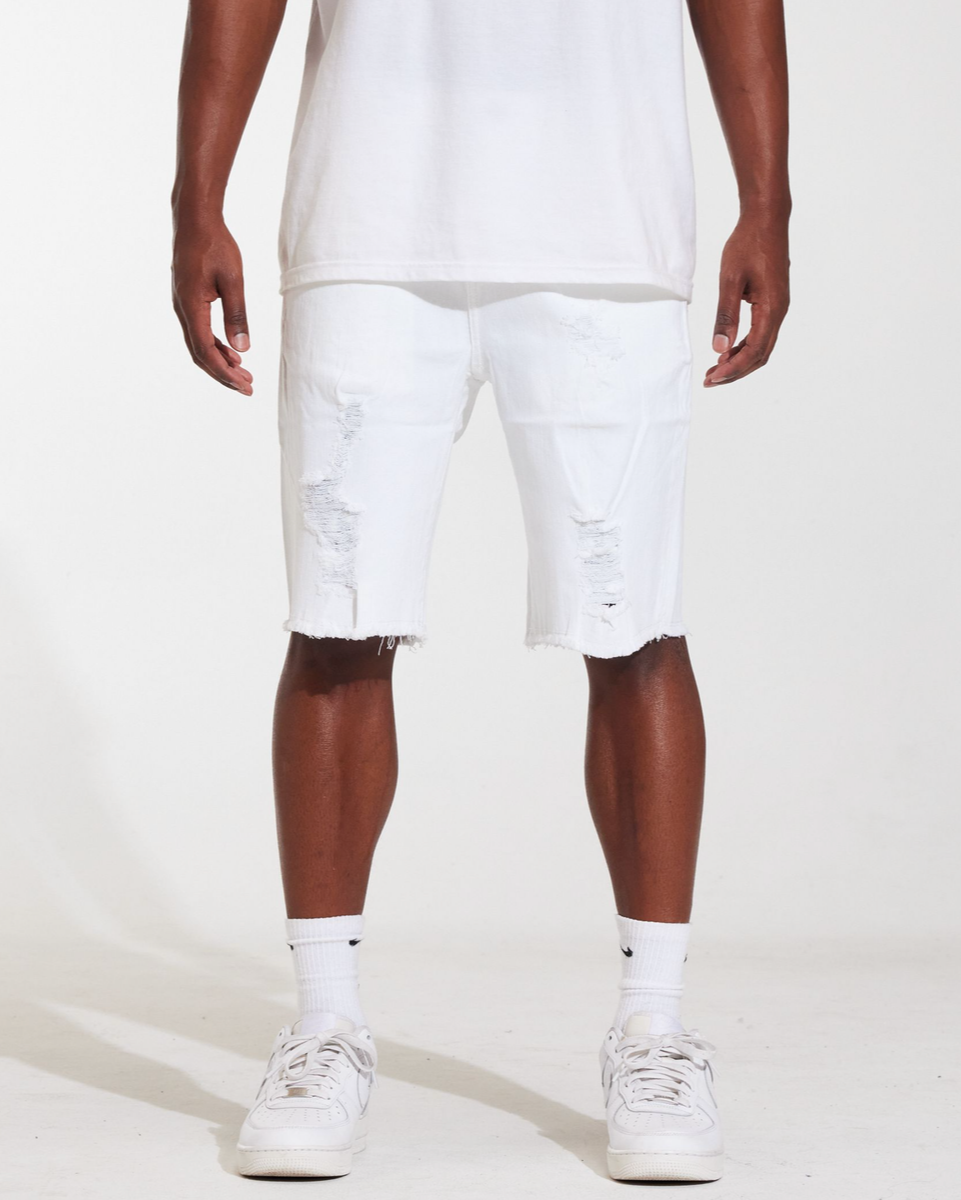 Crysp Denim atlantic cutoff distress shorts in white