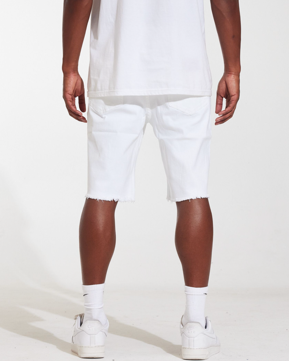Crysp denim atlantic cutoff distress shorts in white