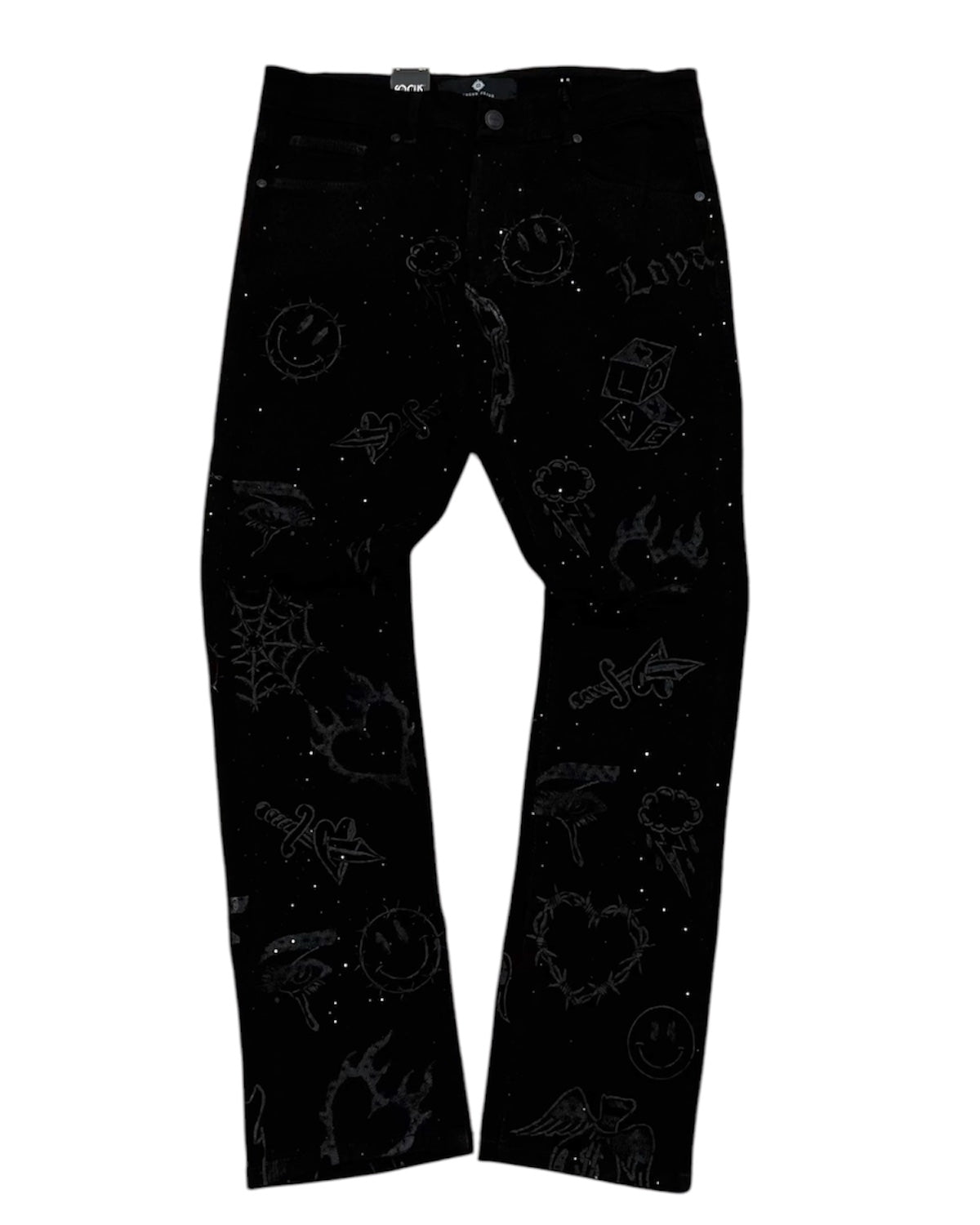 All Over EMB Denim in Jet Black Color