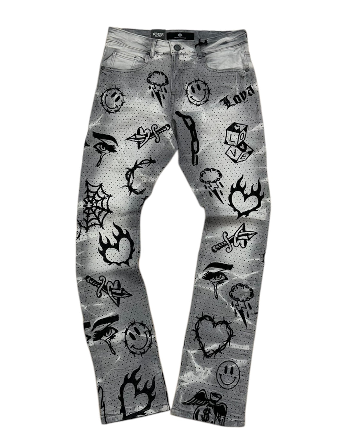 All Over EMB Stone Denim in Jet Black Color