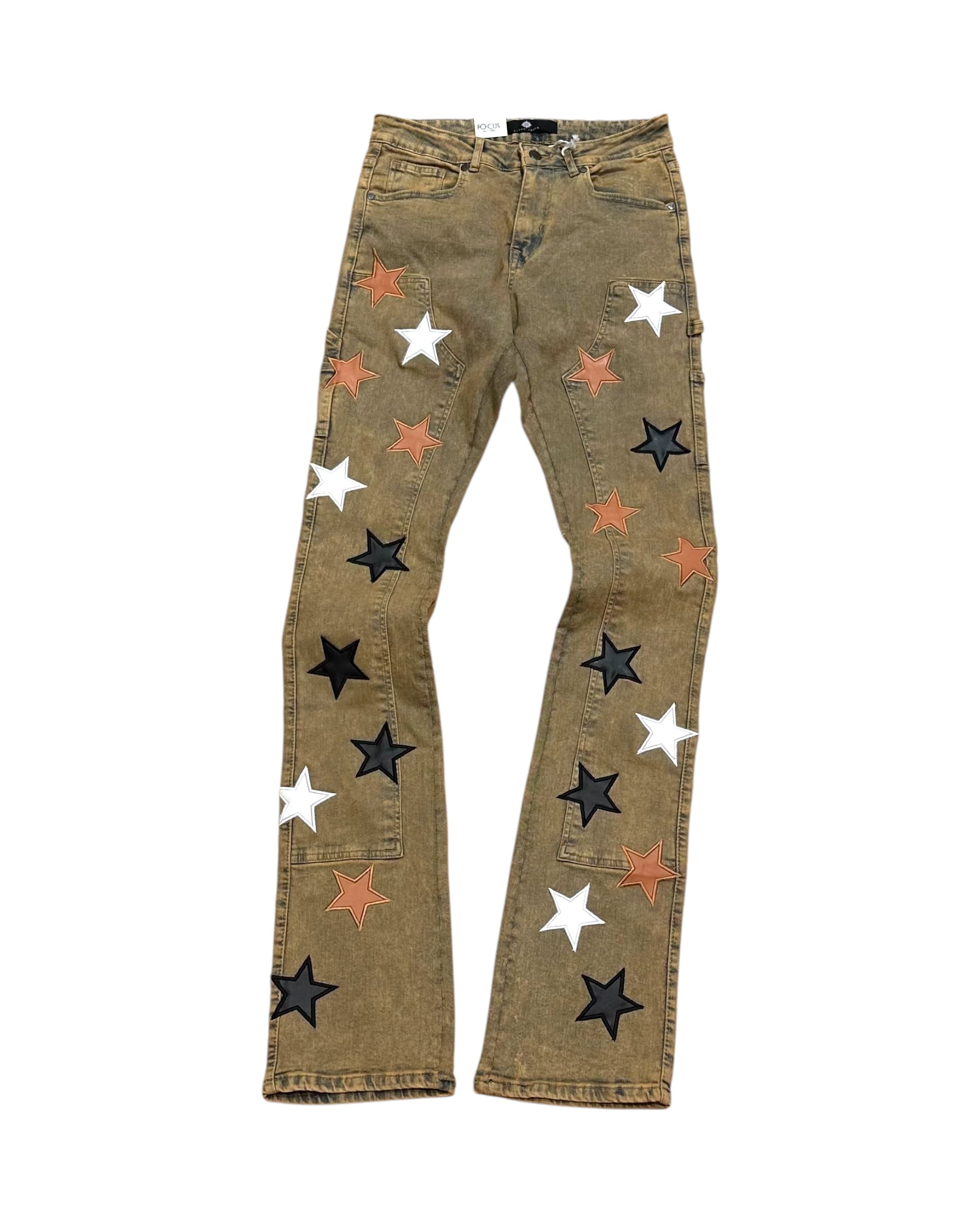 Focus all over stars stacked jeans in olive
