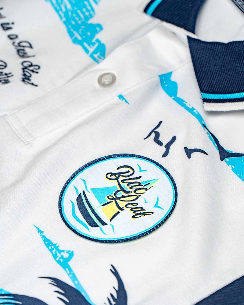 Blac leaf be better polo in white and navy
