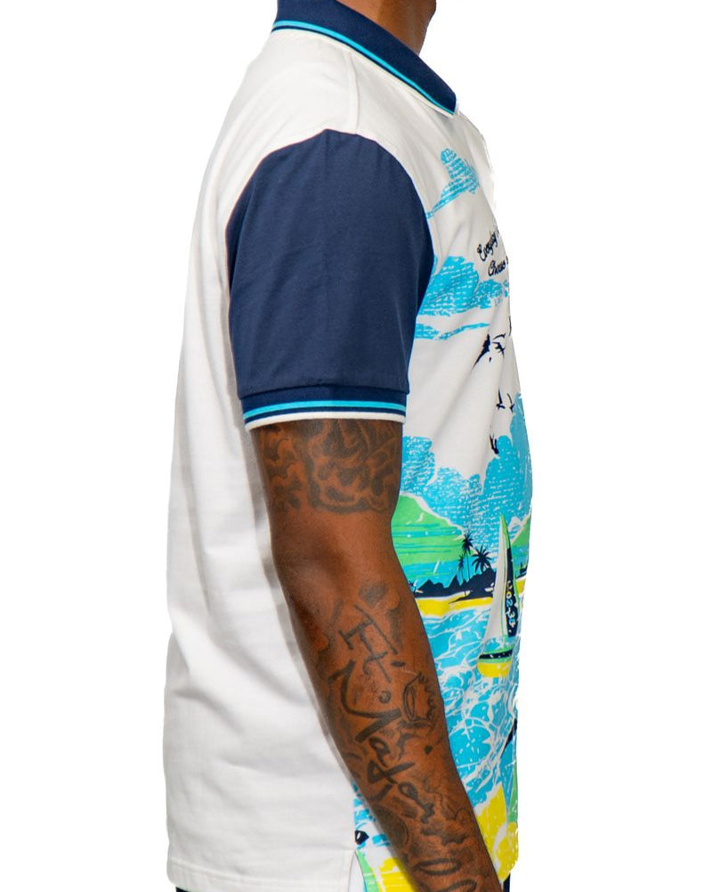 Blac leaf be better polo in white and navy