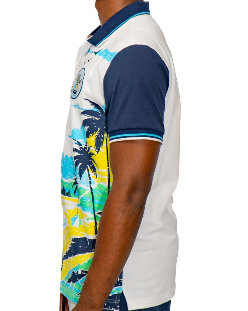 Blac leaf be better polo in white and navy