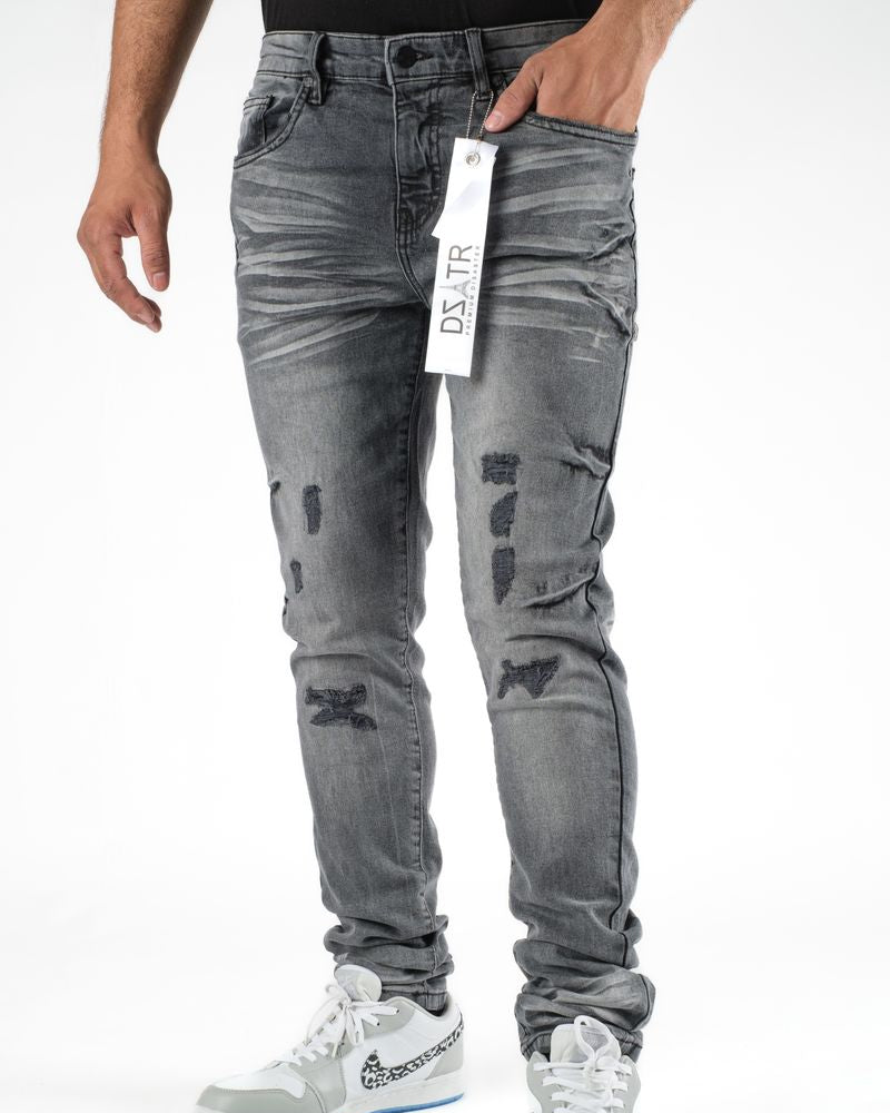 Dzstar black rips slim jeans in grey-black