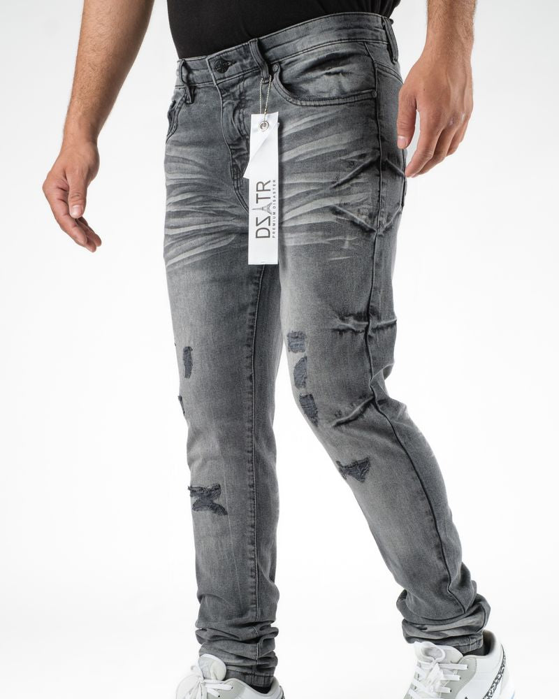 Dzstar black rips slim jeans in grey-black