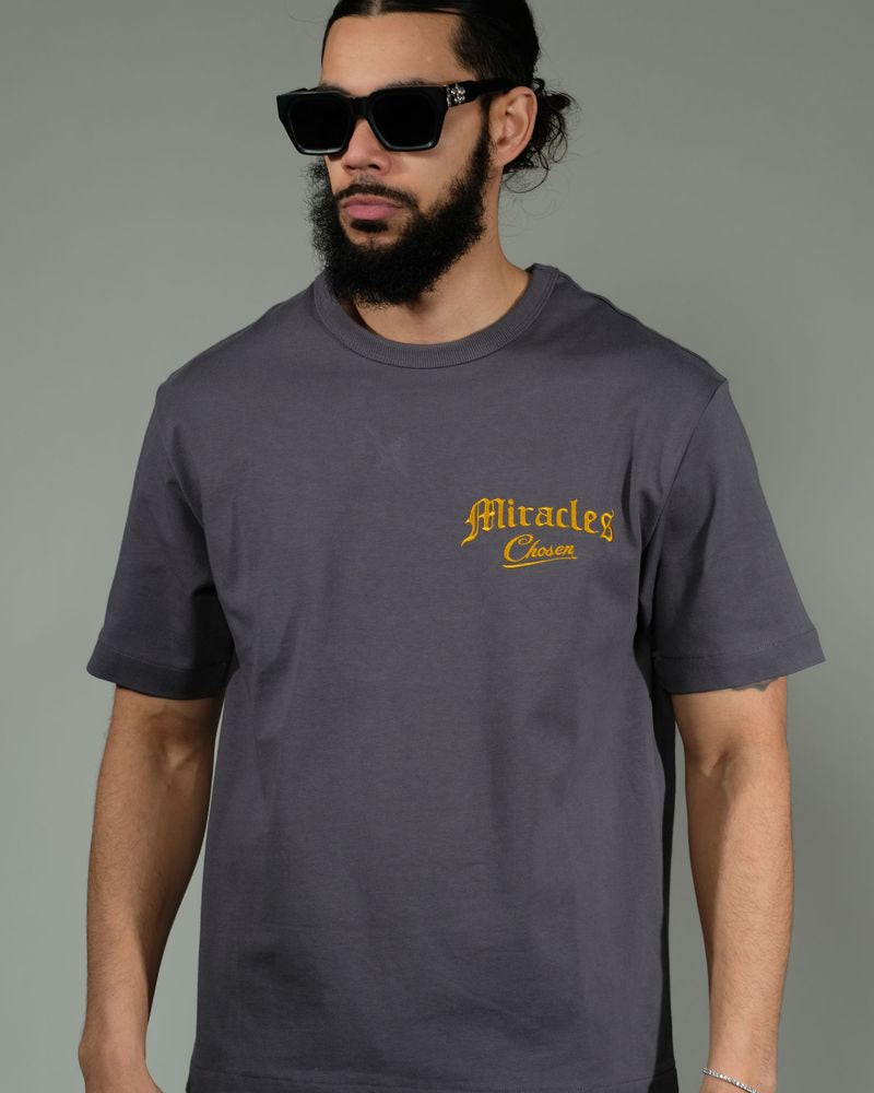 Slate Blessings Tee by Chosen with back religious scene and Chosen faith-based quote graphic