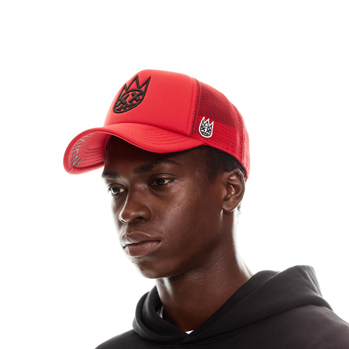 Cult of individuality clean shimuchan logo trucker hat in red color