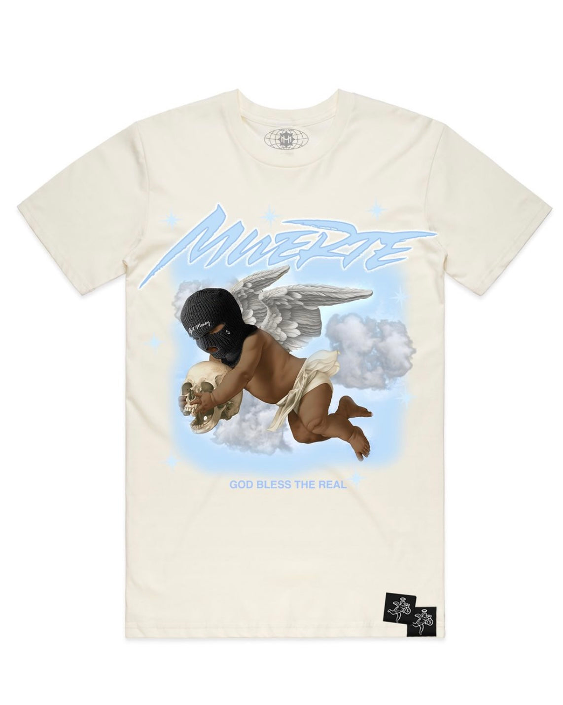 Hustle daily cherub skull tee in off-white