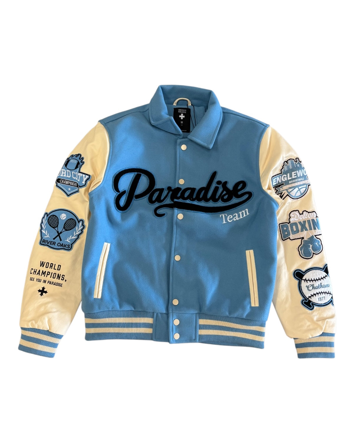 Jordan Craig Varsity Jacket in sky blue