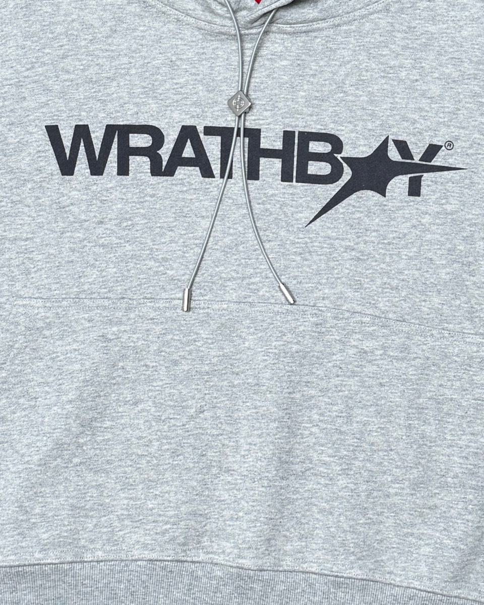 Gray hoodie with 'WRATHBOY' logo on a plain background