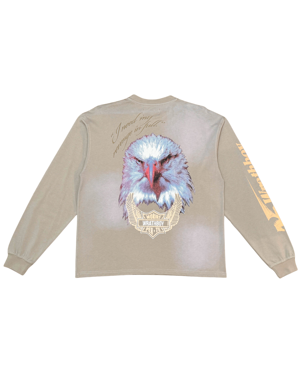 Beige long-sleeve shirt with a graphic of a turkey and text on a white background