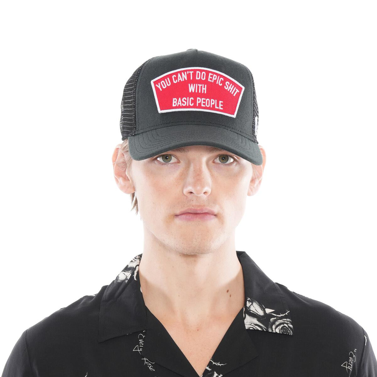 Cult of individuality epic shit trucker hat in black and red