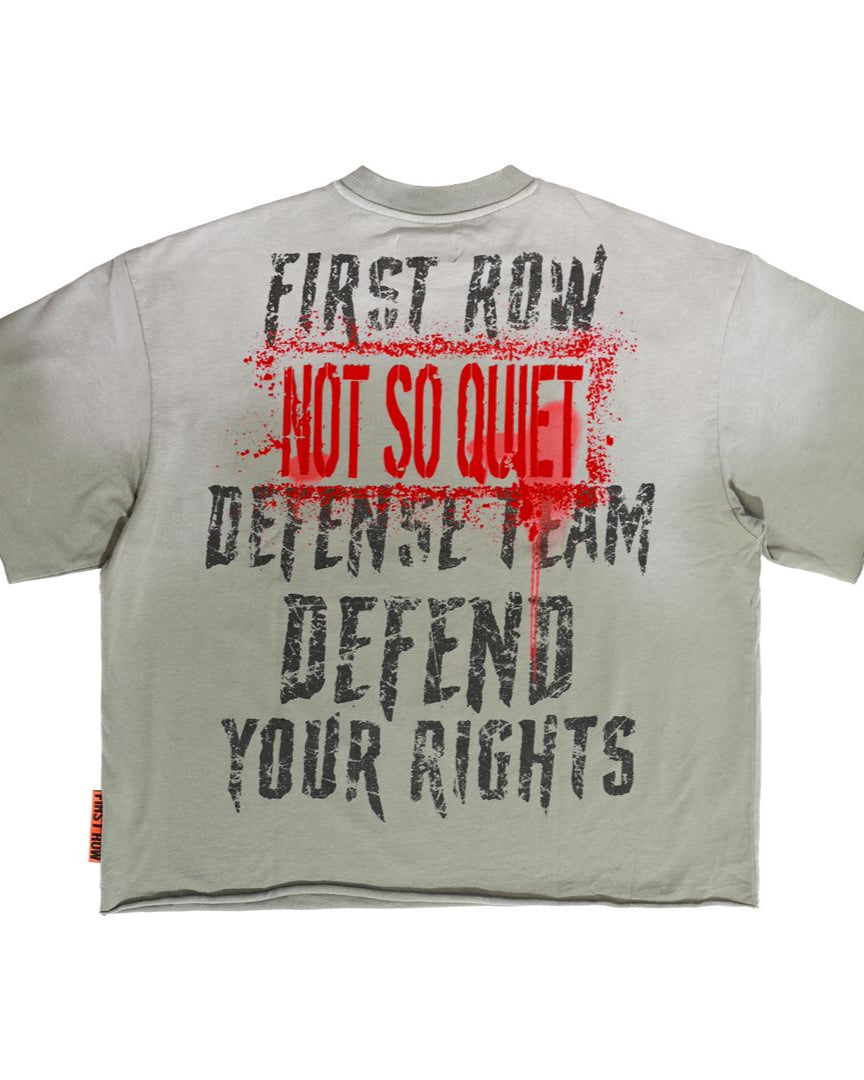 back view of a Gray t-shirt with text design on a white background