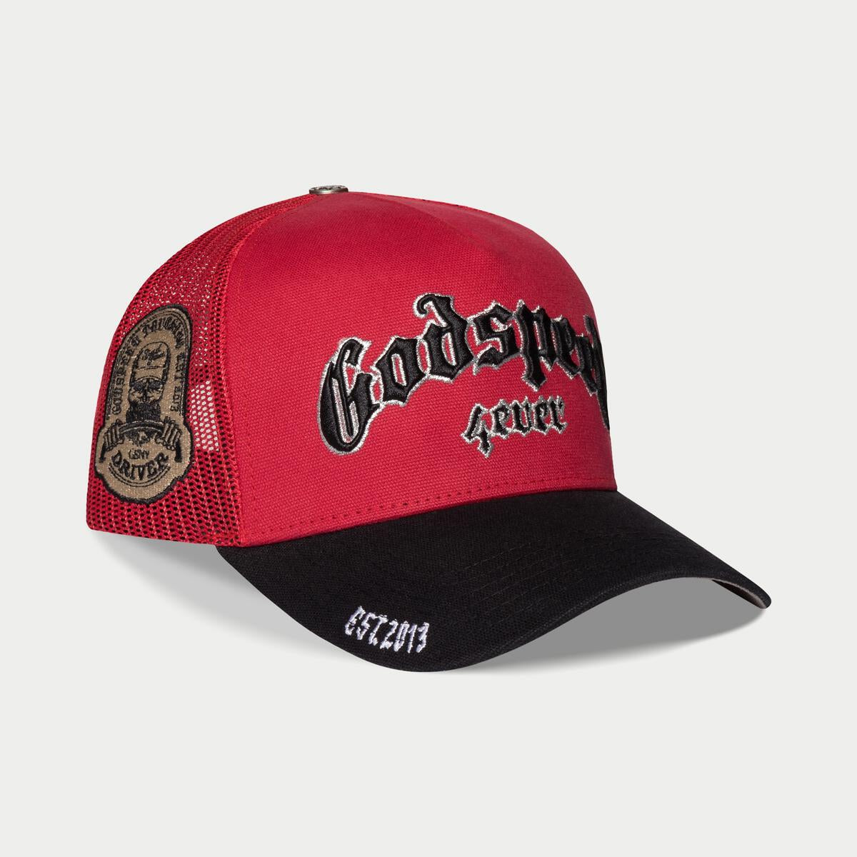 Godspeed GS Forever Trucker Hat in black and red