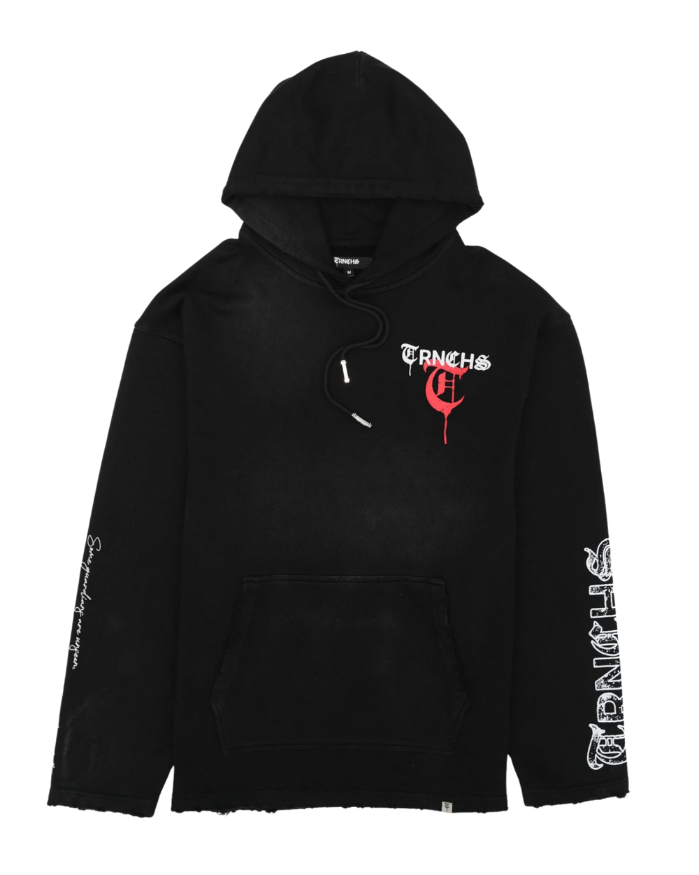 Black hoodie with brand logo on a white background