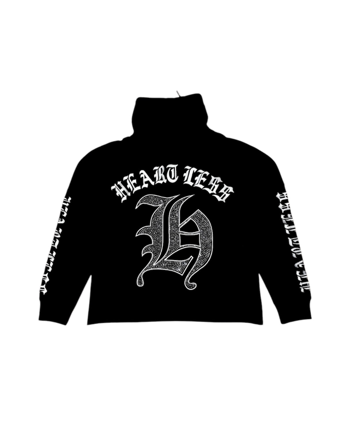 Heartless Rhinestone Hoodie In Black by focus