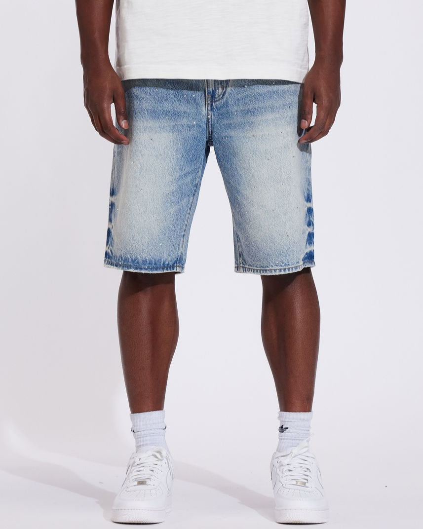 Crysp denim ice shorts in a bleach wash color