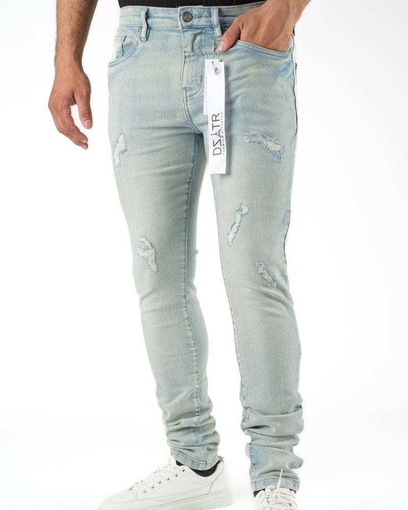 Dzstar ice tinted rip jeans in ice blue