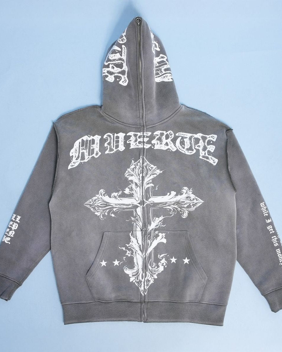 GB Jesus Cross Zip Hoodie Flare Set