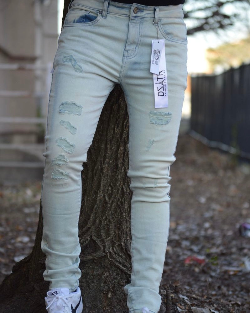 Dzstar Icy Super Stretch Rip Jeans In ice blue