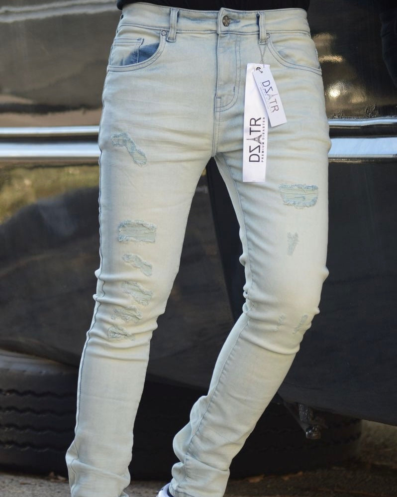Dzstar Icy Super Stretch Rip Jeans In ice blue