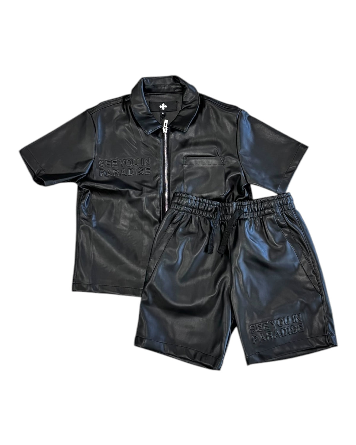 Jordan Craig juniors see you in paradise PU leather short set in black