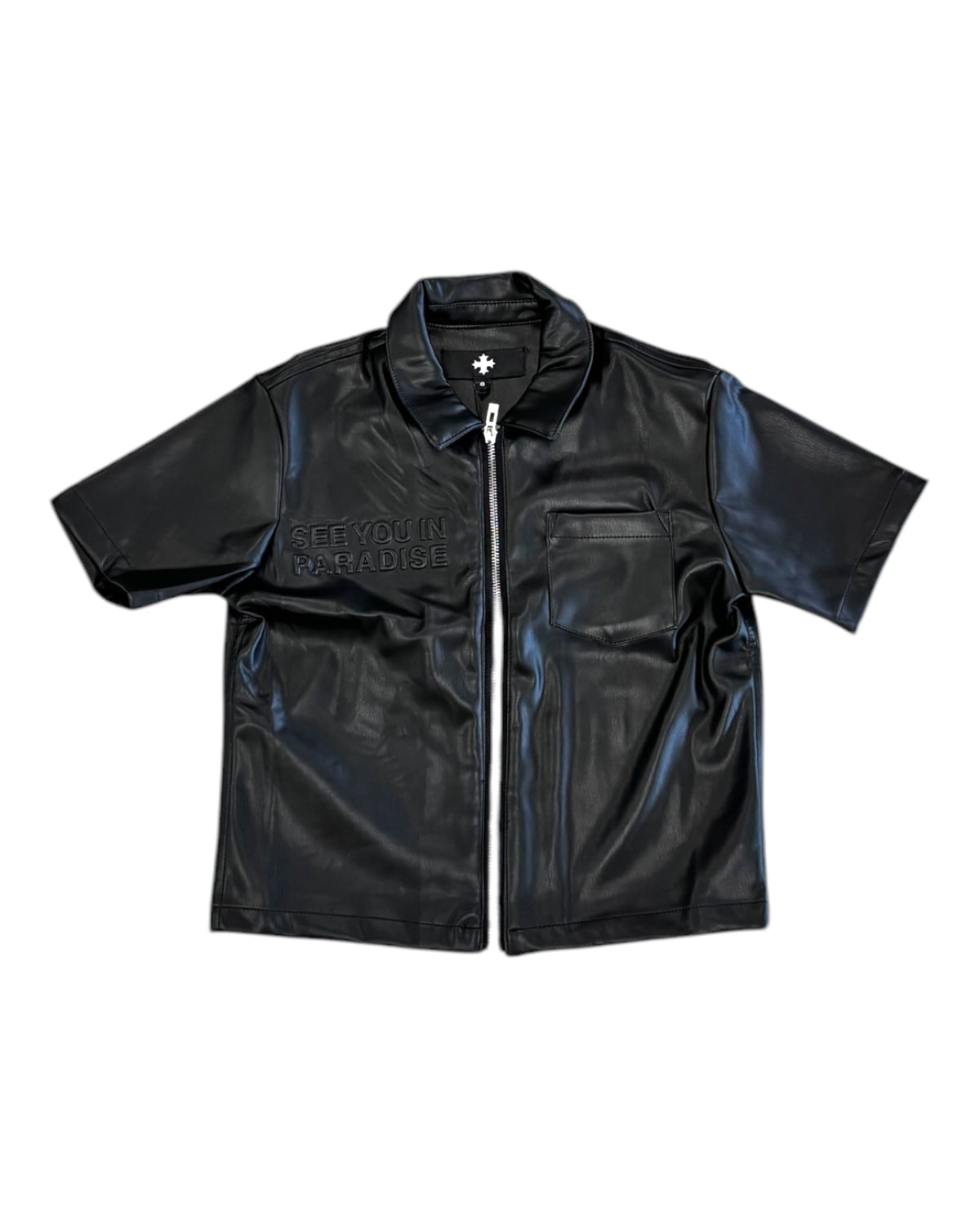 Jordan Craig juniors see you in paradise PU leather shirt in black