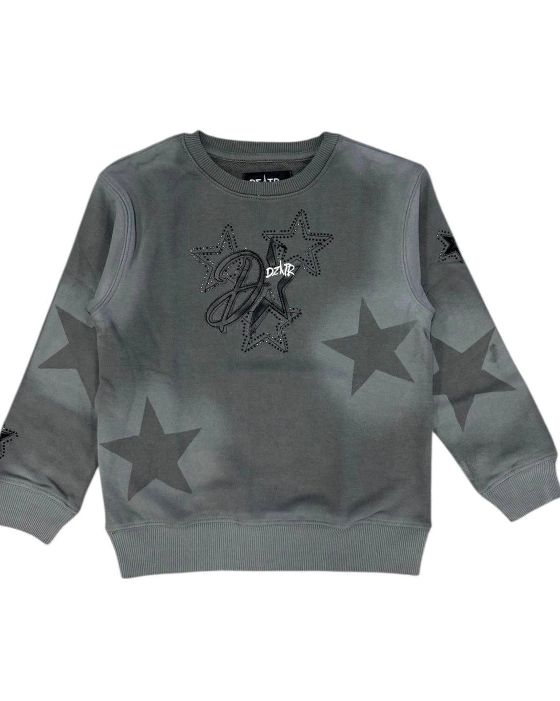 Gray sweatshirt with star patterns on a white background