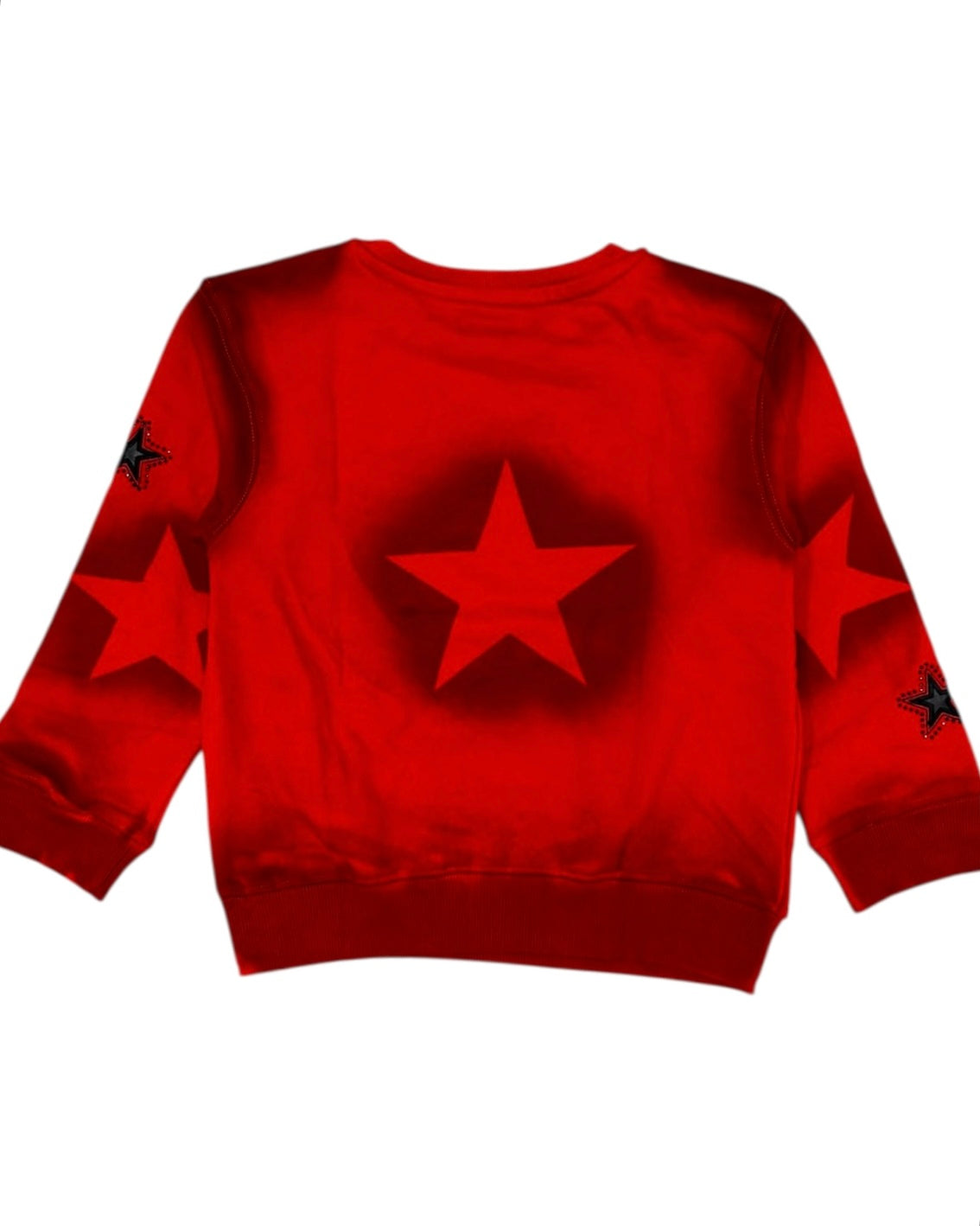 Red sweatshirt with star designs on a white background