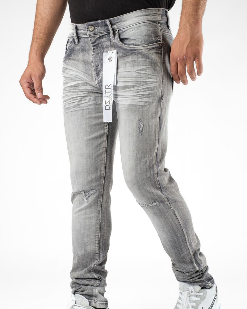 Dzstar knee ripped wrinkle jeans in grey