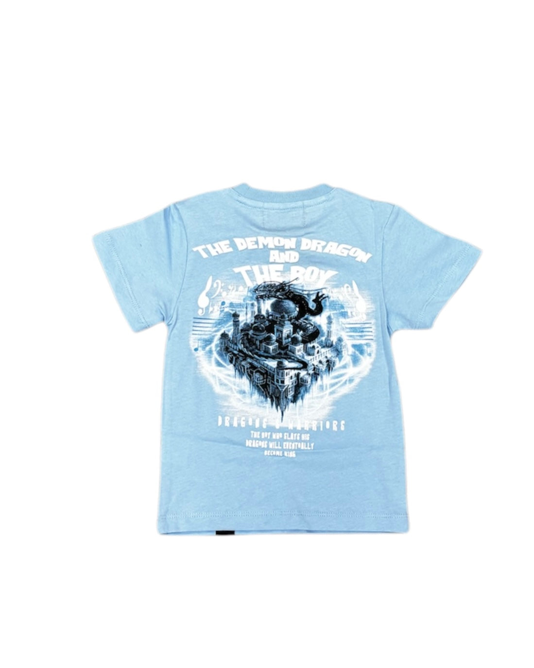 Kid’s Boy & Dragon Puff Print Tee In Baby Blue Color