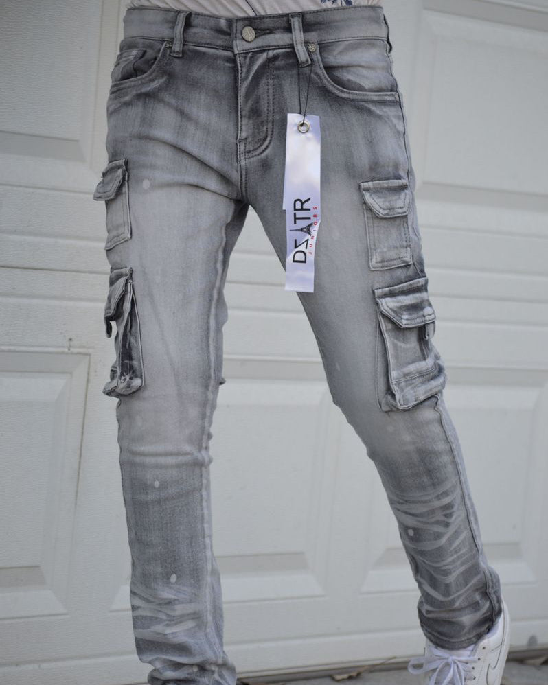Dzstar kids washed cargo jeans in grey