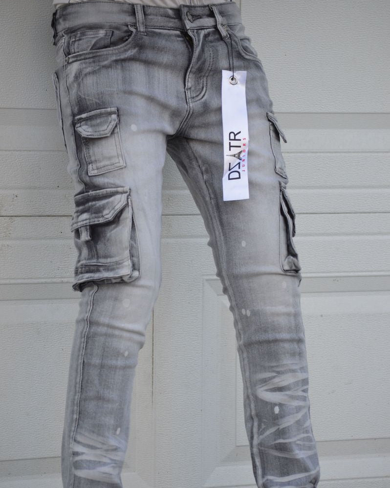 Dzstar kids washed cargo jeans in grey