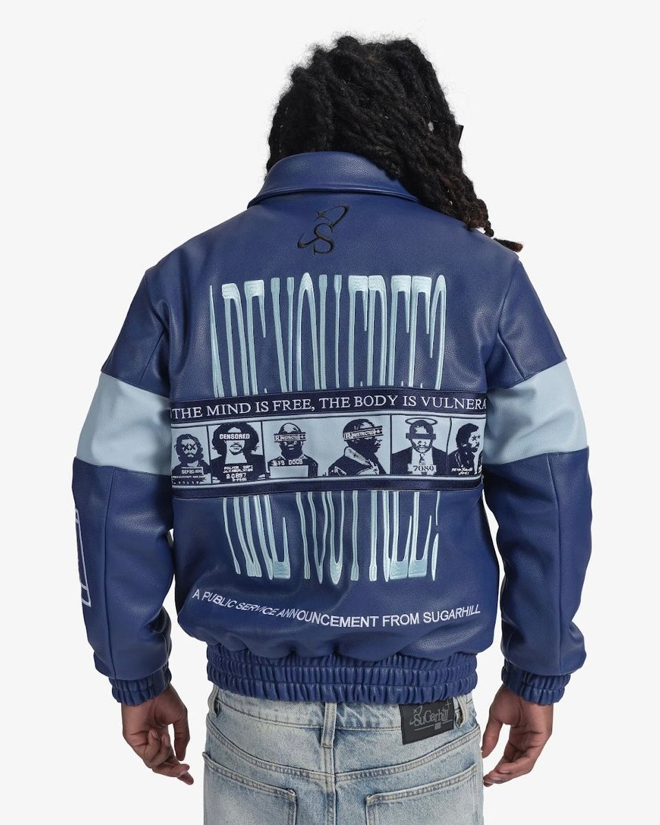 Liberation Leather Jacket In Navy Color