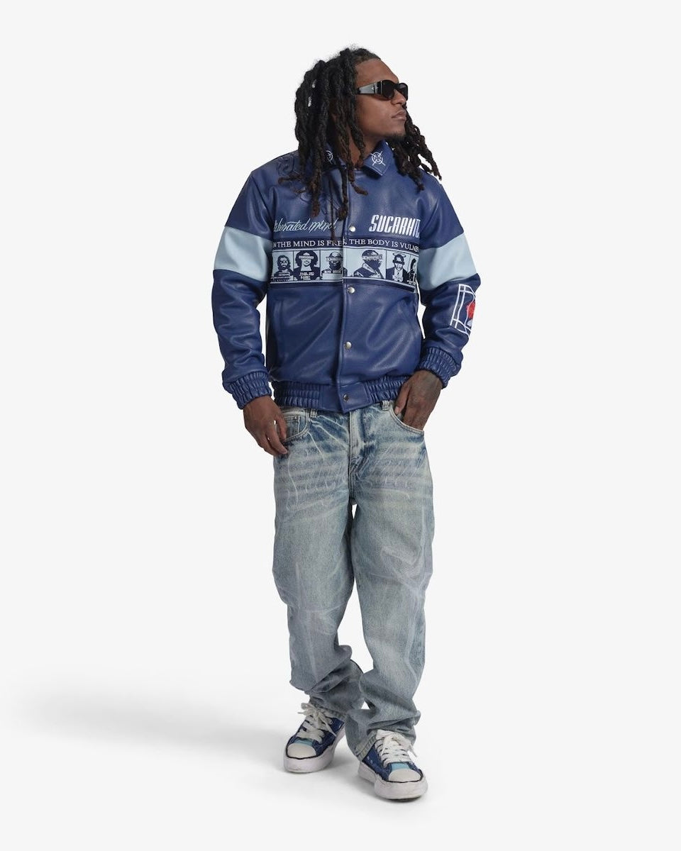 Liberation Leather Jacket In Navy color