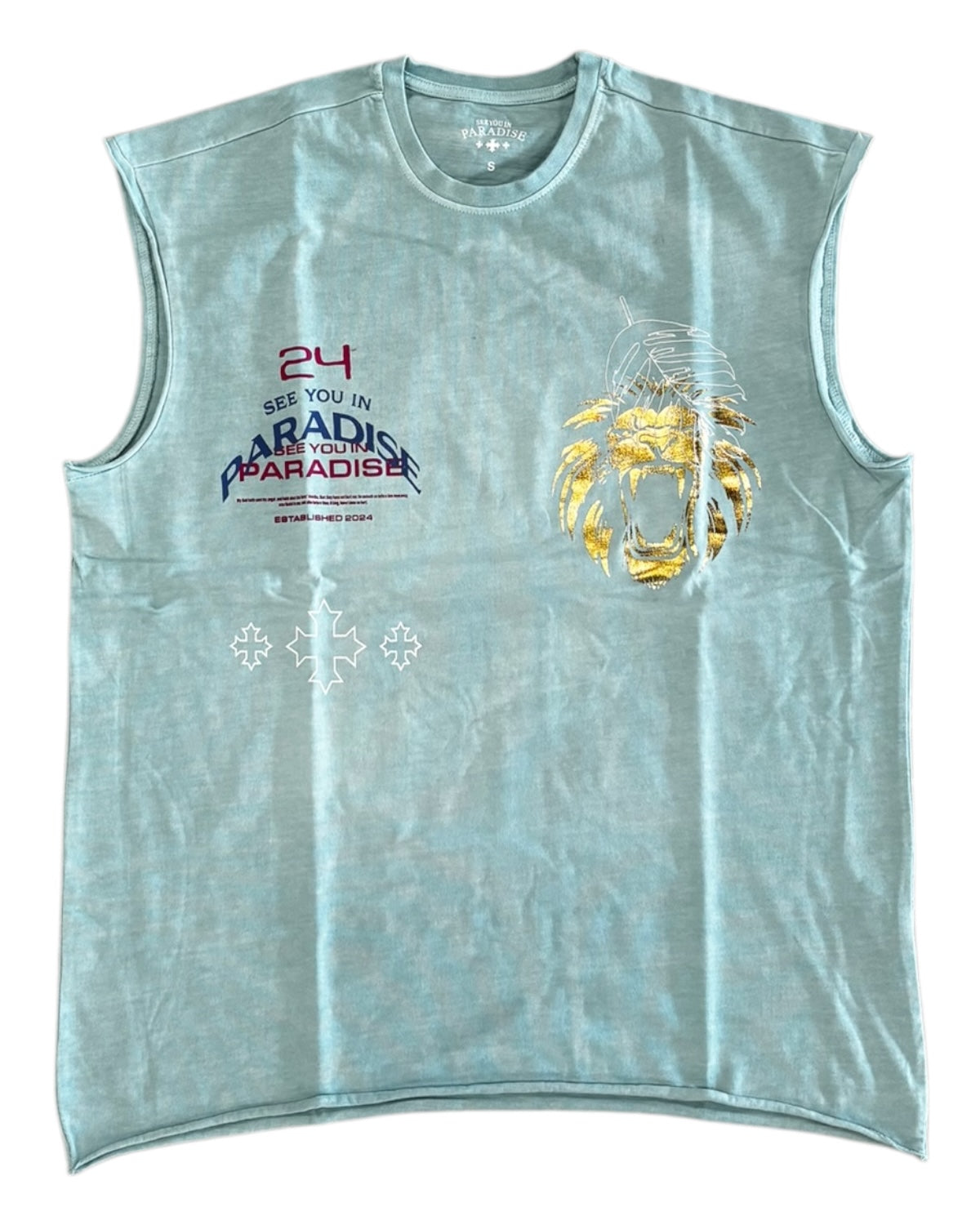 Jordan Craig paradise lion muscle shirt in sky blue