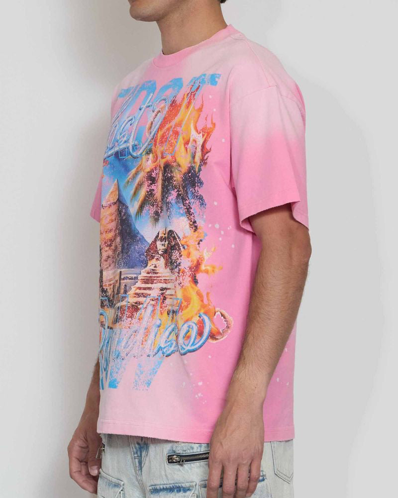First row lost paradise burning beach crop tee in pink