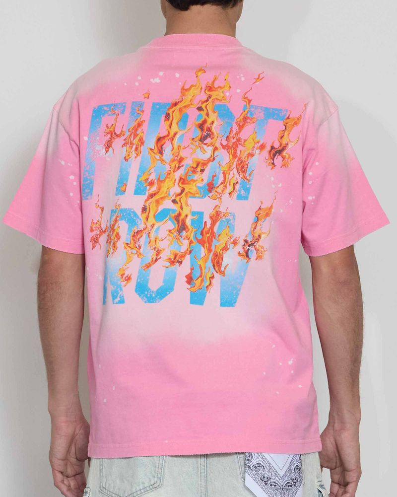 First row lost paradise burning beach crop tee in pink