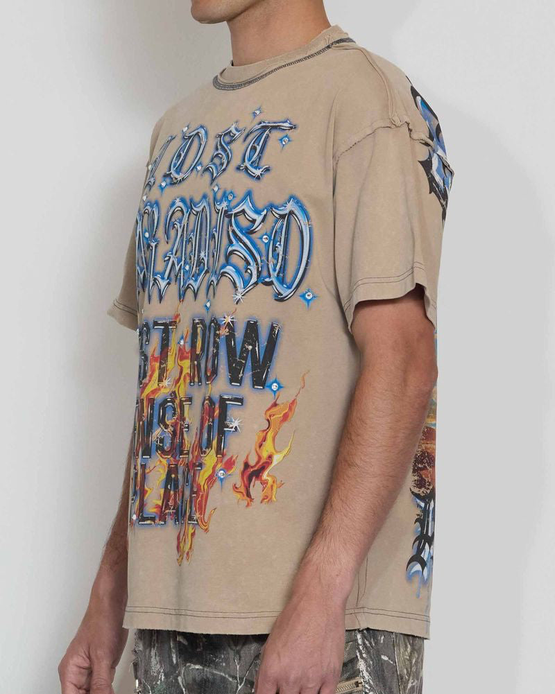 First Row lost paradise shouting night crop tee in khaki