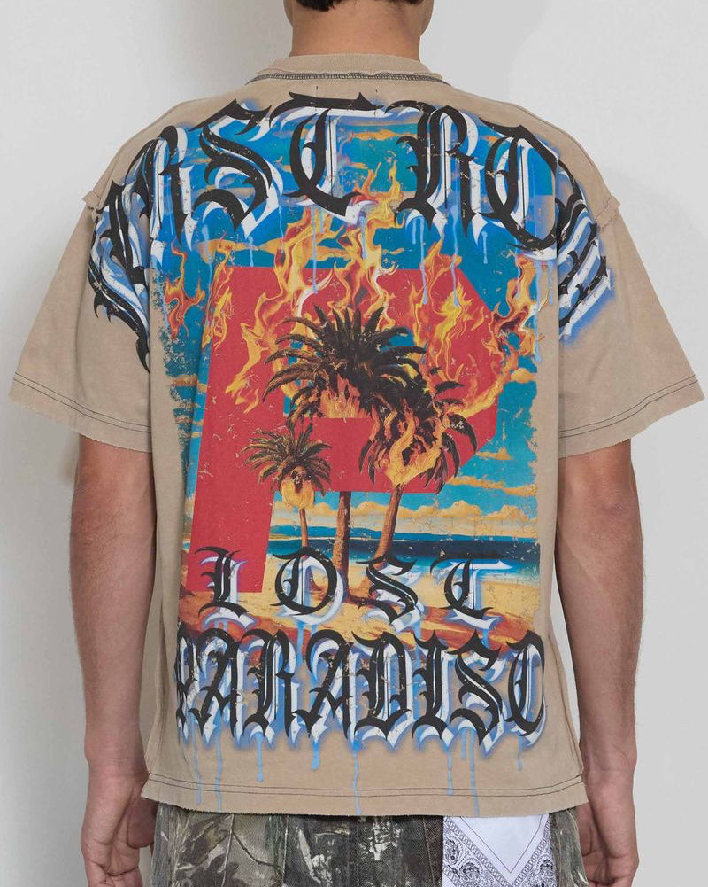 First Row lost paradise shouting night crop tee in khaki