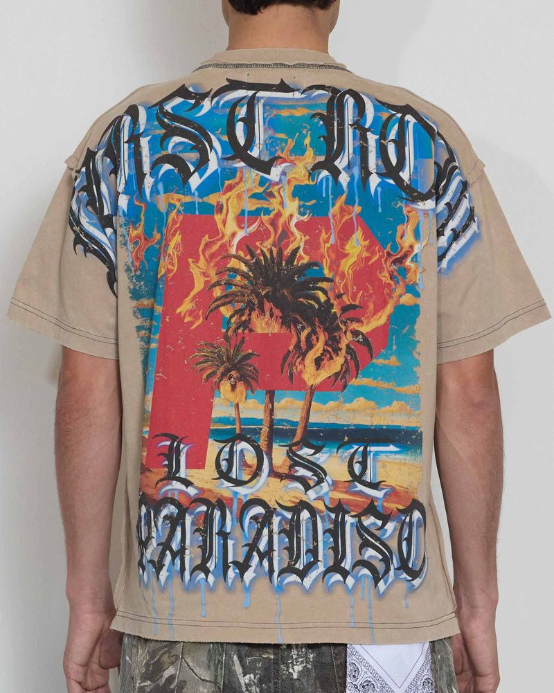 First Row lost paradise shouting night crop tee in khaki