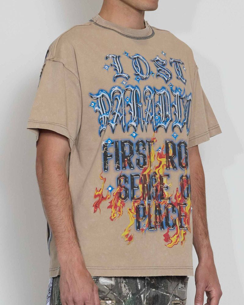 First Row lost paradise shouting night crop tee in khaki