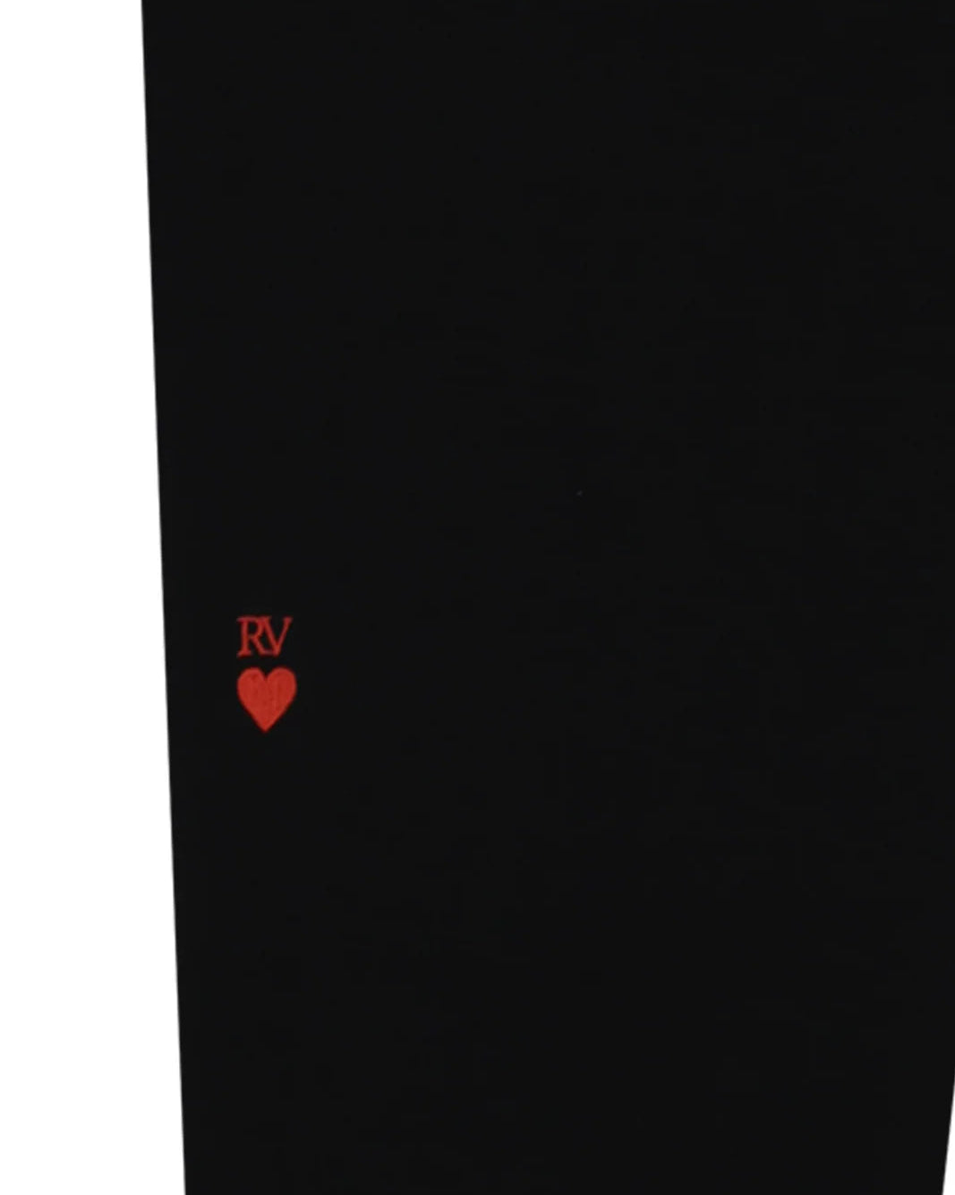 Black fabric with a red heart and 'RV' logo on a white background