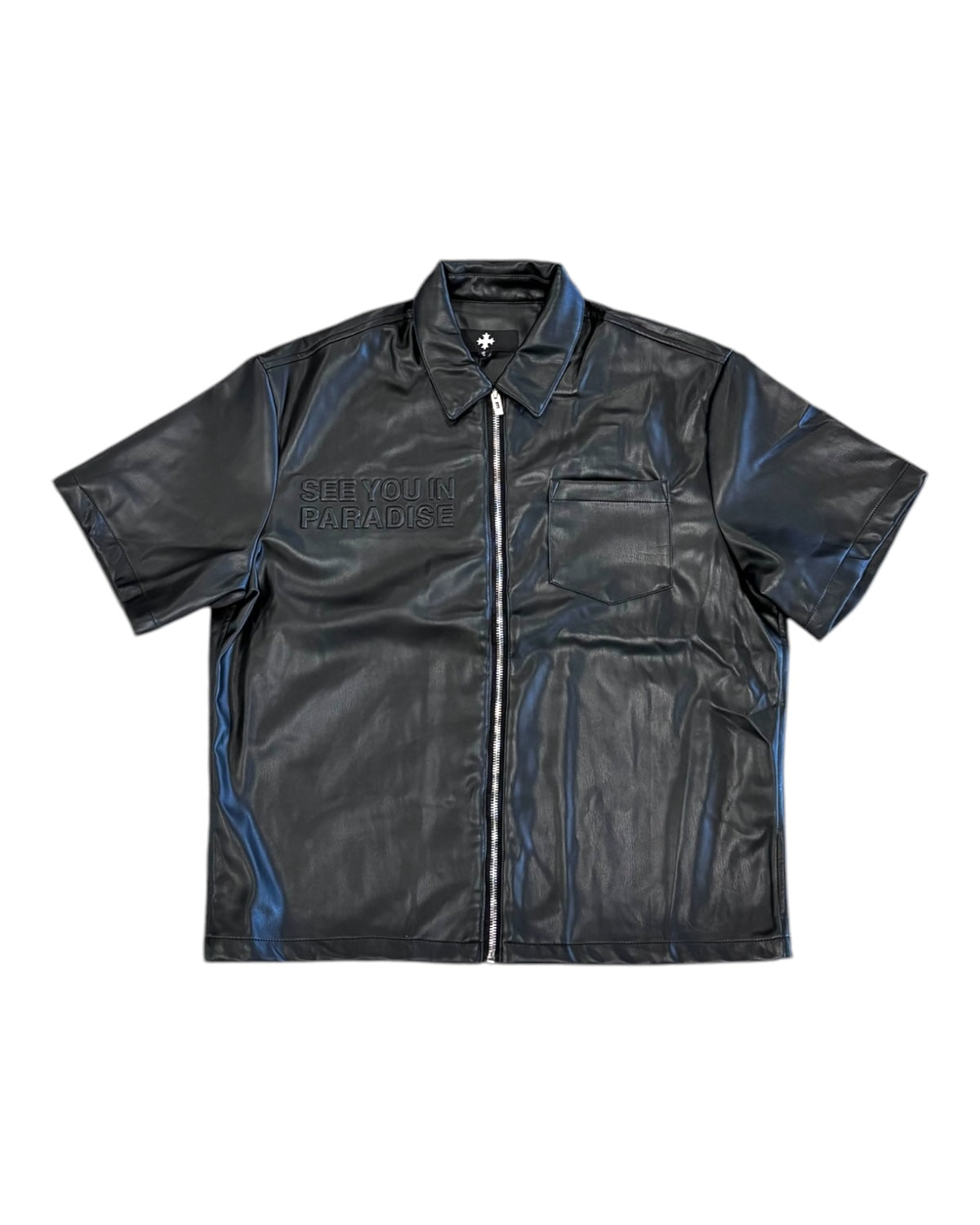 Jordan Craig see you in paradise PU leather shirt in black for men