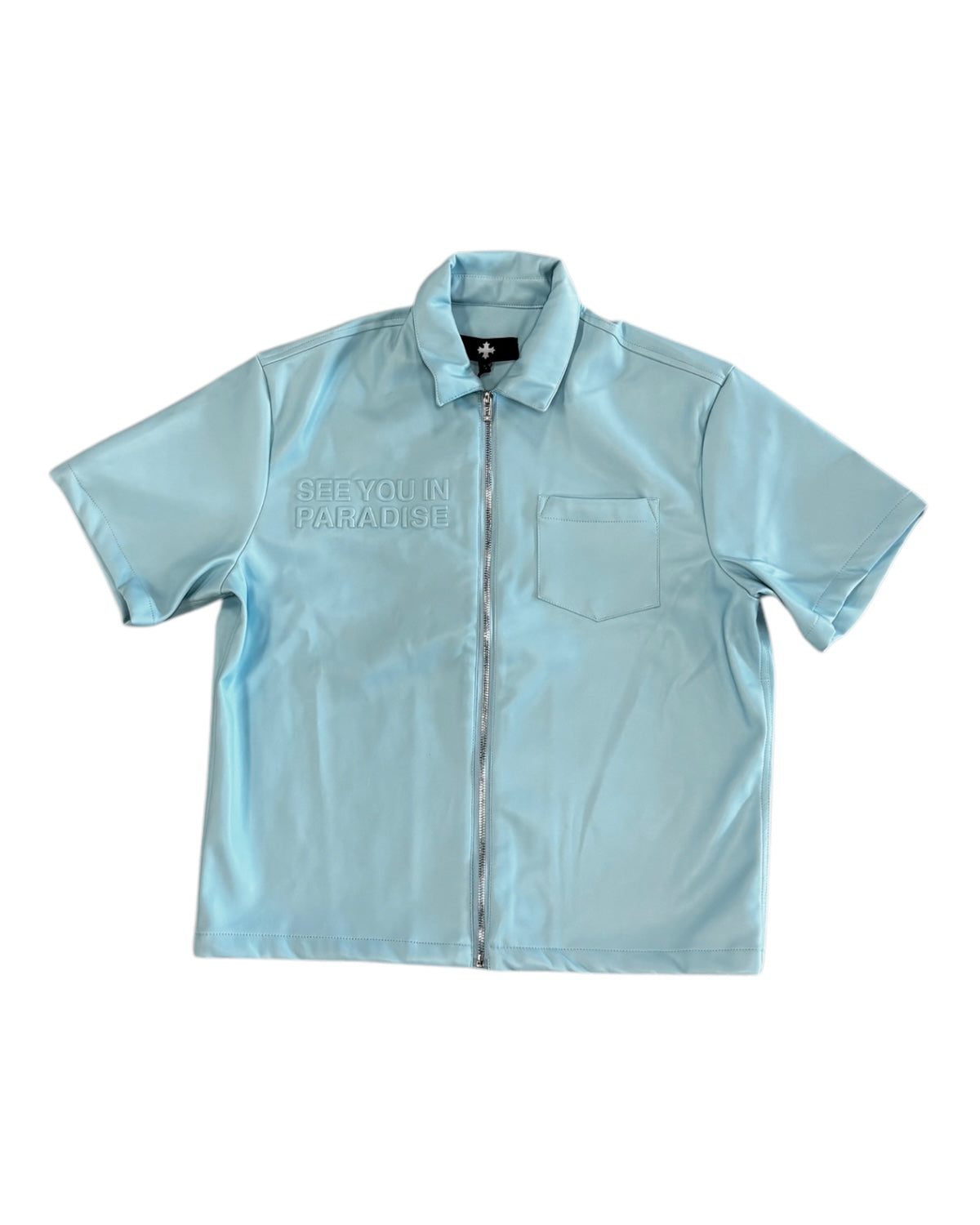 Jordan Craig see you in paradise PU leather shirt in sky blue for men