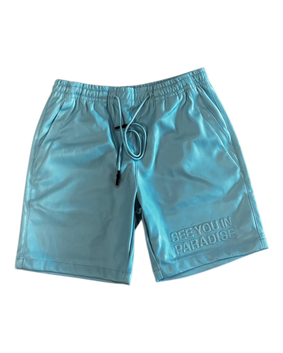 Jordan Craig see you in paradise PU leather shorts in sky blue for men