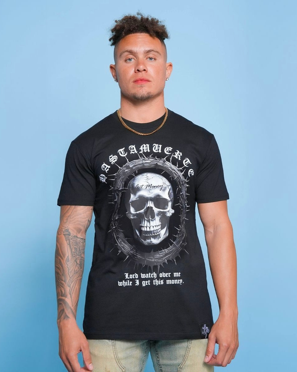 Hustle daily the mirror skull tee in black