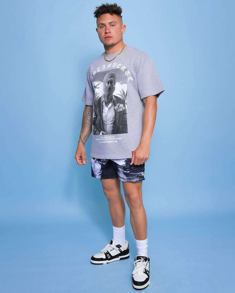 Hustle daily money island shorts in heather grey