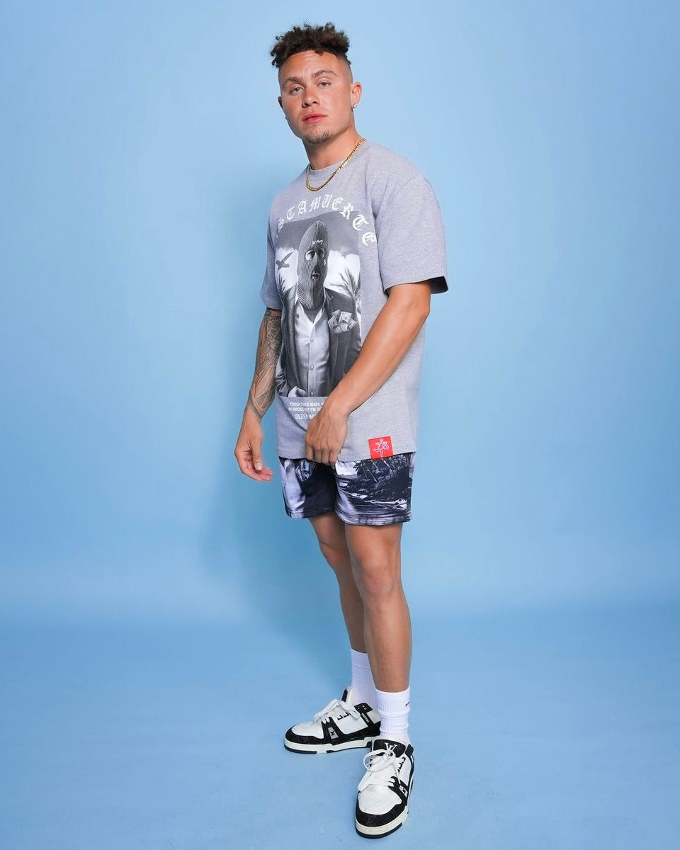 Hustle daily money island tee in heather grey